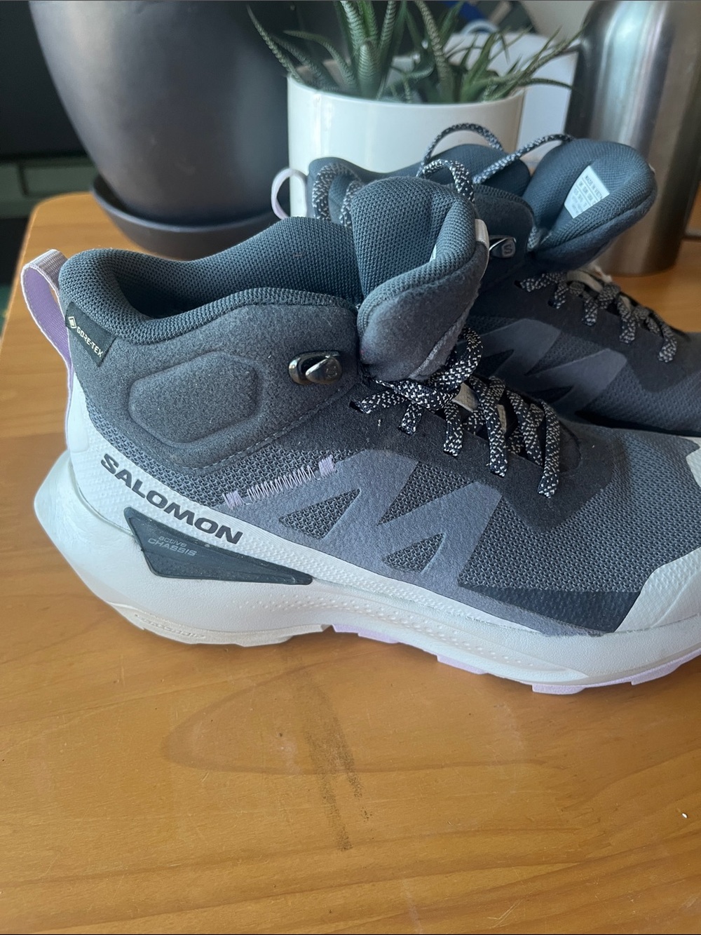 Salomon Women's Gray and Purple Trail Sneakers - gortex waterproofing